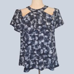 MICHAEL Michael Kors Cold Shoulder Floral Tunic Blue L